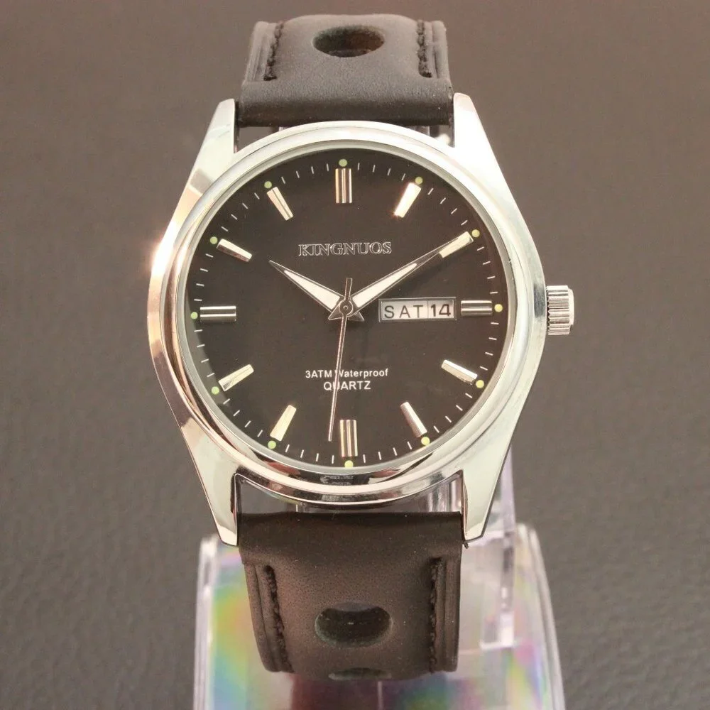 Men's Contemporary Sport Watch Silver Case Black Rally Strap 40mm
